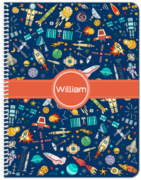 Thumbnail for Personalized Rocket Ship Notebook IX - Blue Background - Circle Ribbon Nameplate - Front View