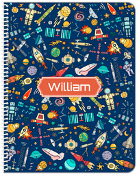 Thumbnail for Personalized Rocket Ship Notebook IX - Blue Background - Decorative Rectangle Nameplate - Front View