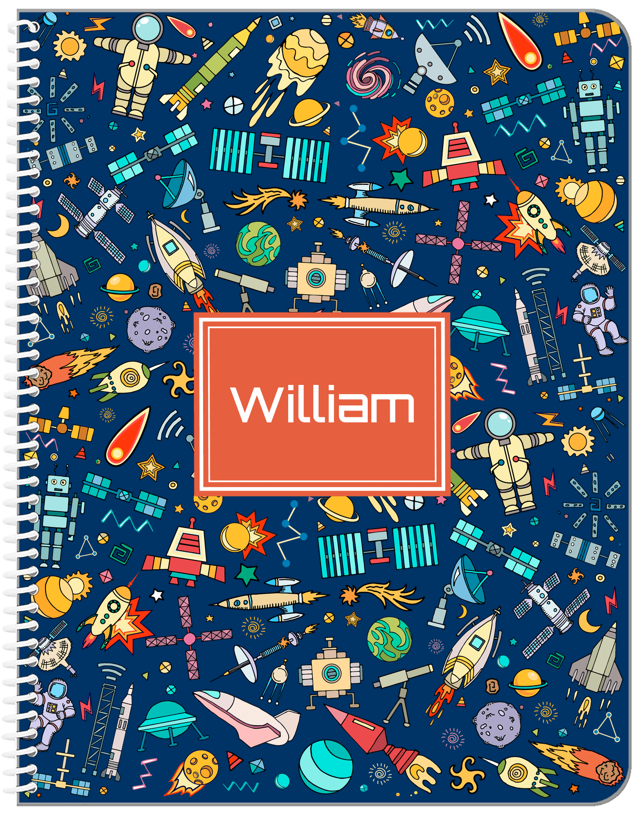 Personalized Rocket Ship Notebook IX - Blue Background - Rectangle Nameplate - Front View