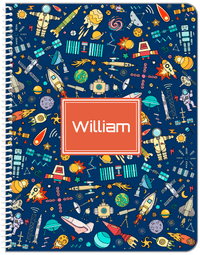 Thumbnail for Personalized Rocket Ship Notebook IX - Blue Background - Rectangle Nameplate - Front View