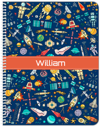 Thumbnail for Personalized Rocket Ship Notebook IX - Blue Background - Ribbon Nameplate - Front View
