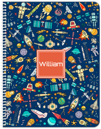 Thumbnail for Personalized Rocket Ship Notebook IX - Blue Background - Square Nameplate - Front View