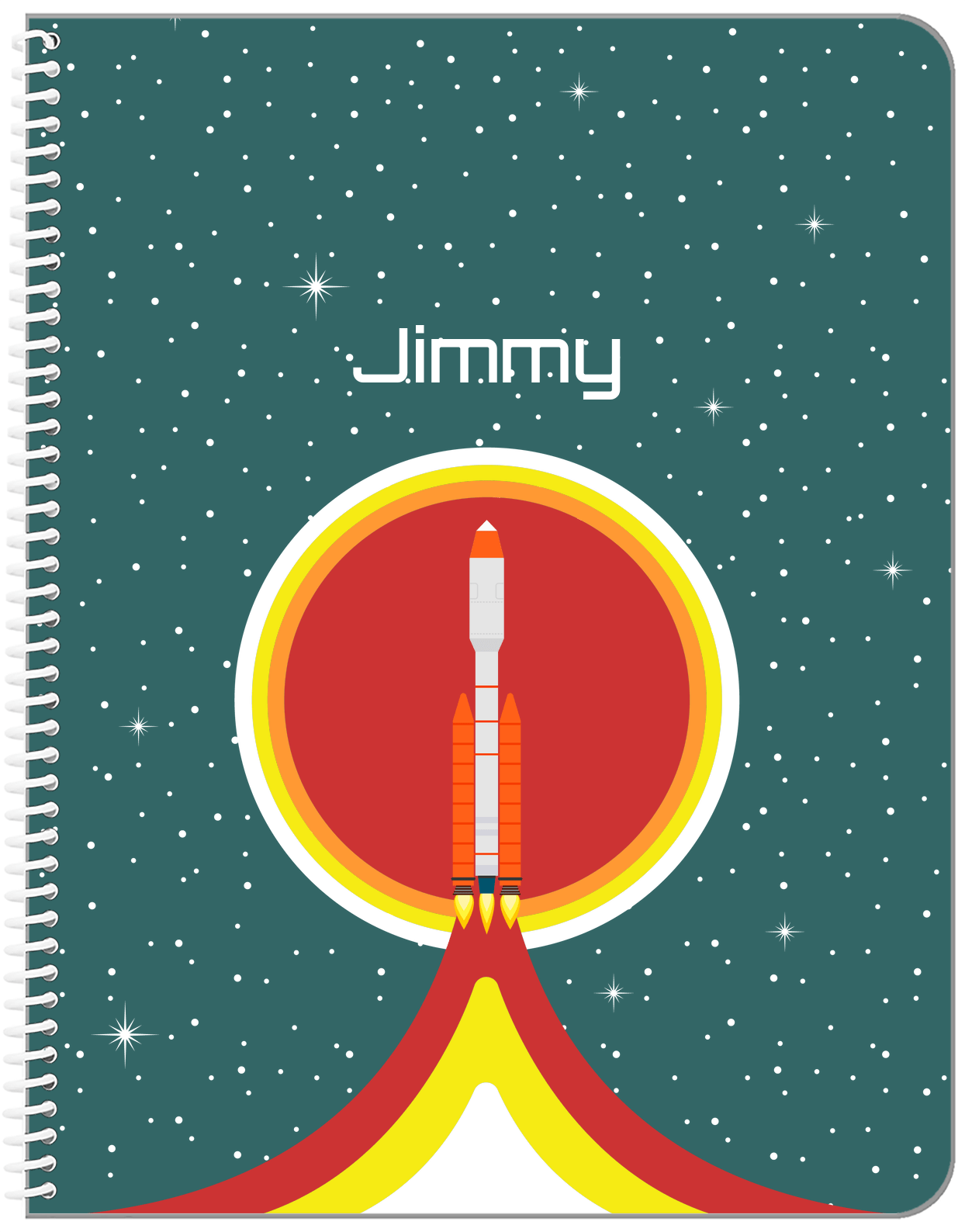 Personalized Rocket Ship Notebook X - Rocket Launch VII - Front View