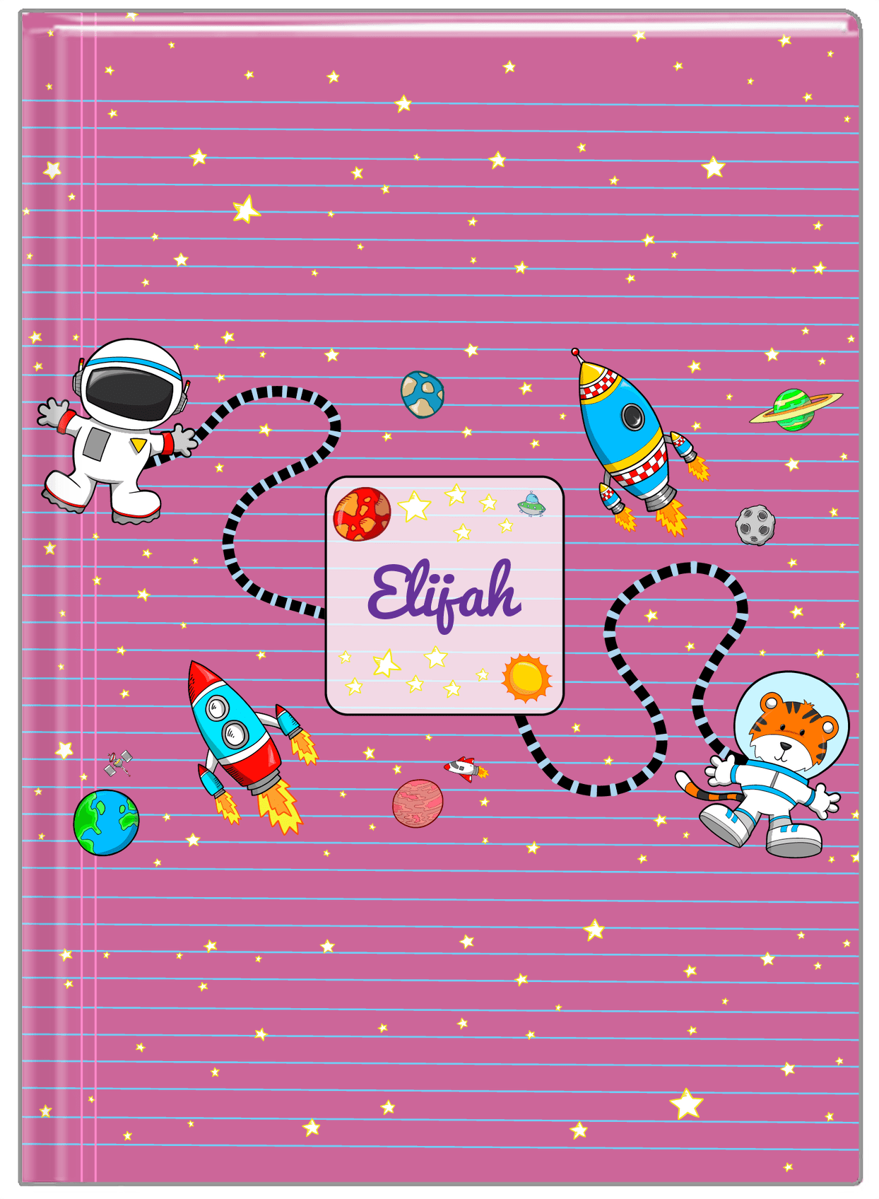 Personalized Rocket Ship Journal I - Star Tiger - Pink Background - Front View
