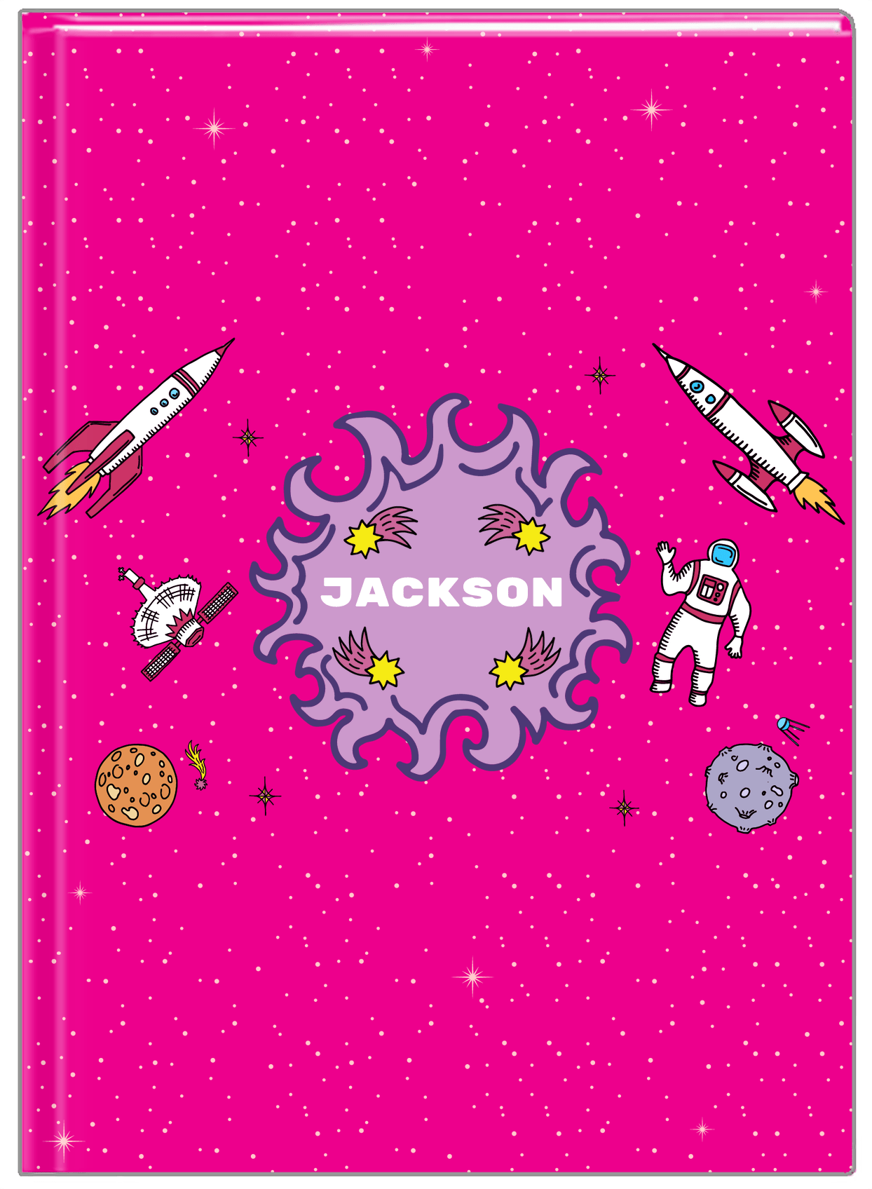 Personalized Rocket Ship Journal V - Fireball Galaxy - Pink Background - Front View