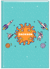 Thumbnail for Personalized Rocket Ship Journal V - Fireball Galaxy - Teal Background - Front View