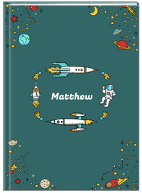 Thumbnail for Personalized Rocket Ship Journal VI - Space Orbit - Teal Background - Front View