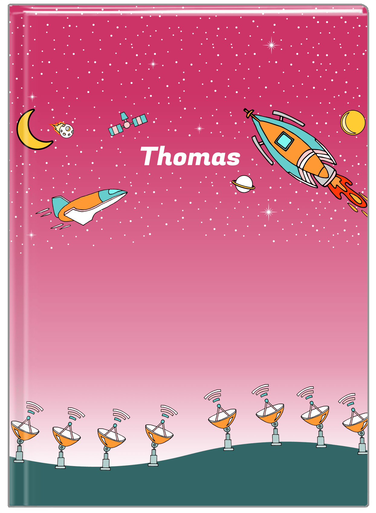 Personalized Rocket Ship Journal VII - Tracking Space - Pink Background - Front View