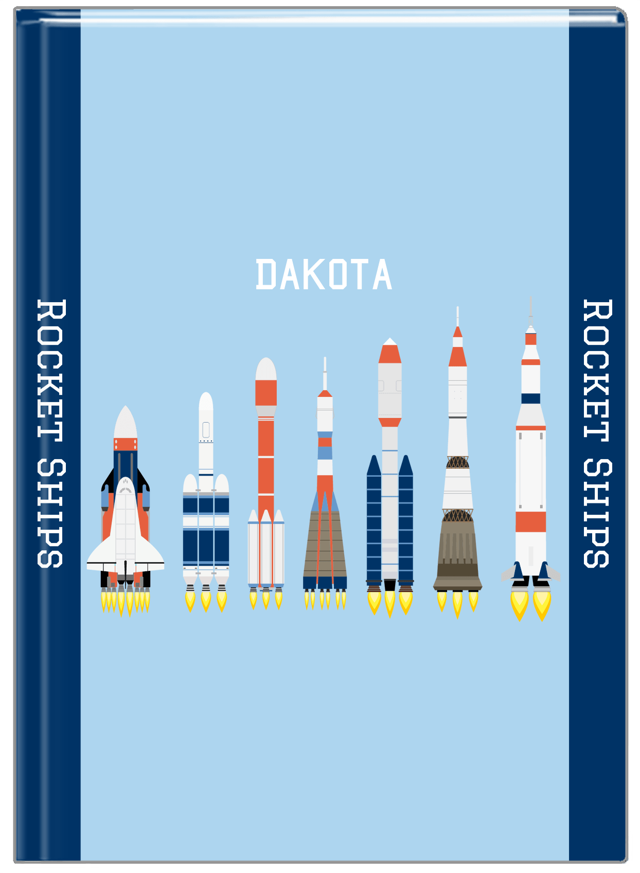Personalized Rocket Ship Journal VIII - Blue Background - Front View