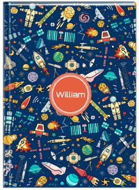 Thumbnail for Personalized Rocket Ship Journal IX - Blue Background - Circle Nameplate - Front View