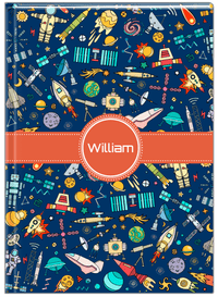Thumbnail for Personalized Rocket Ship Journal IX - Blue Background - Circle Ribbon Nameplate - Front View