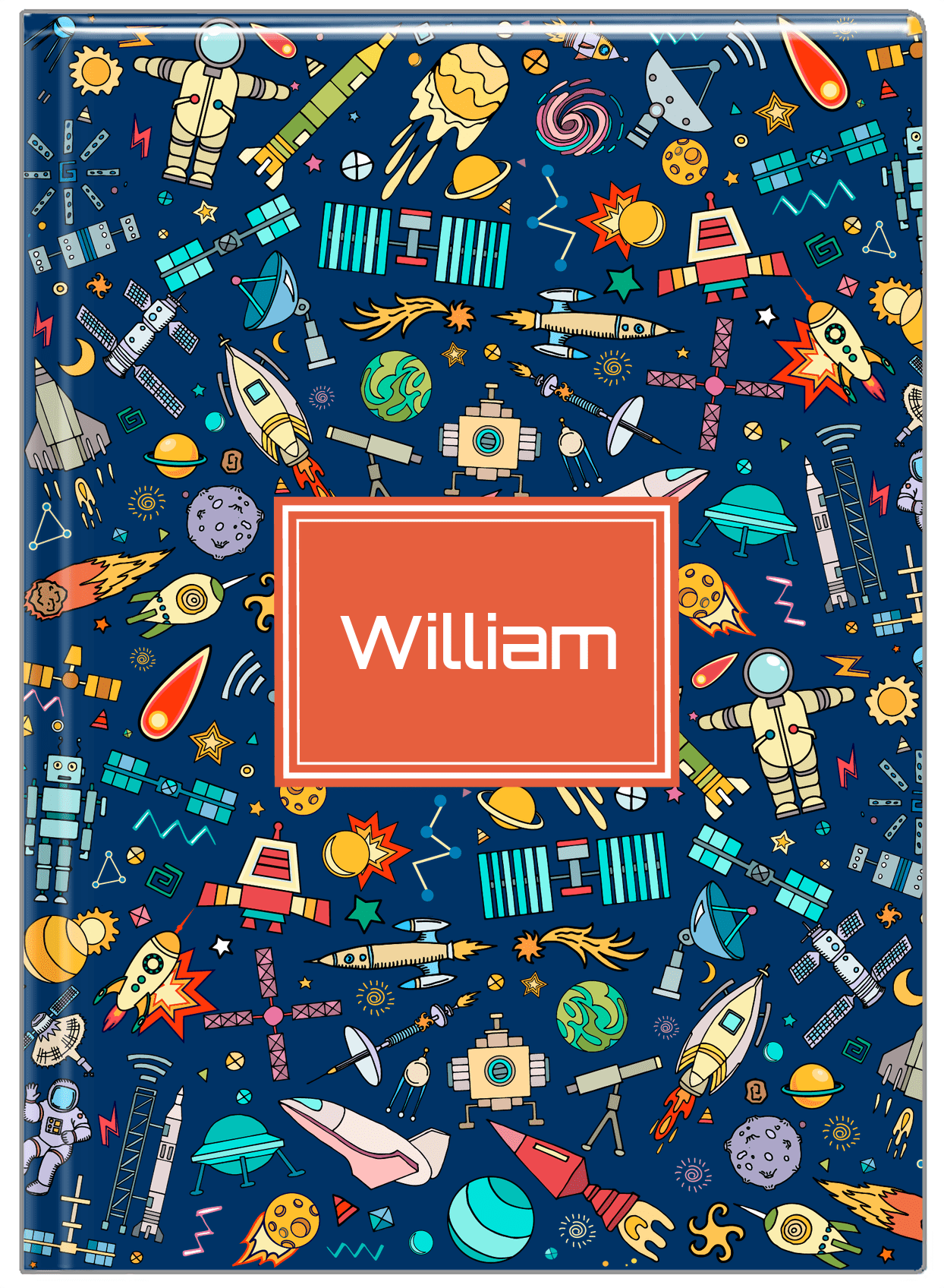 Personalized Rocket Ship Journal IX - Blue Background - Rectangle Nameplate - Front View