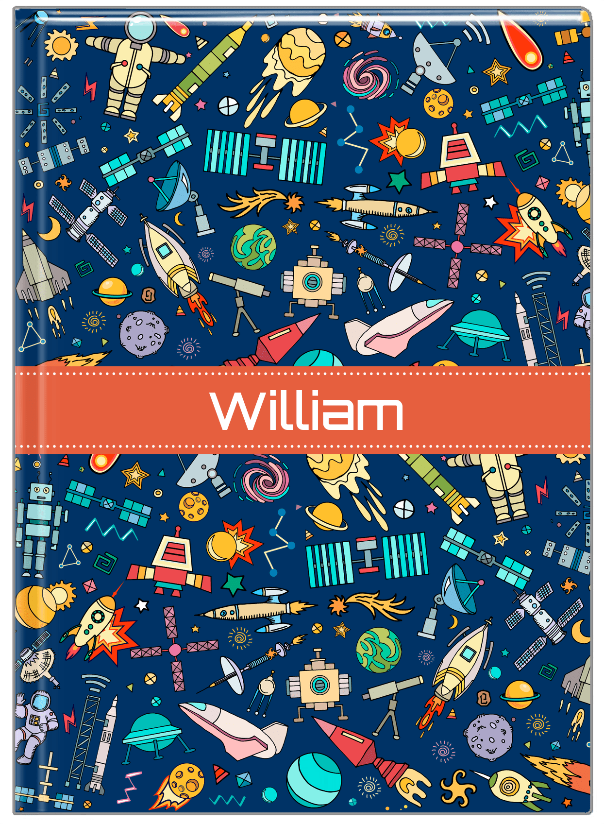 Personalized Rocket Ship Journal IX - Blue Background - Ribbon Nameplate - Front View