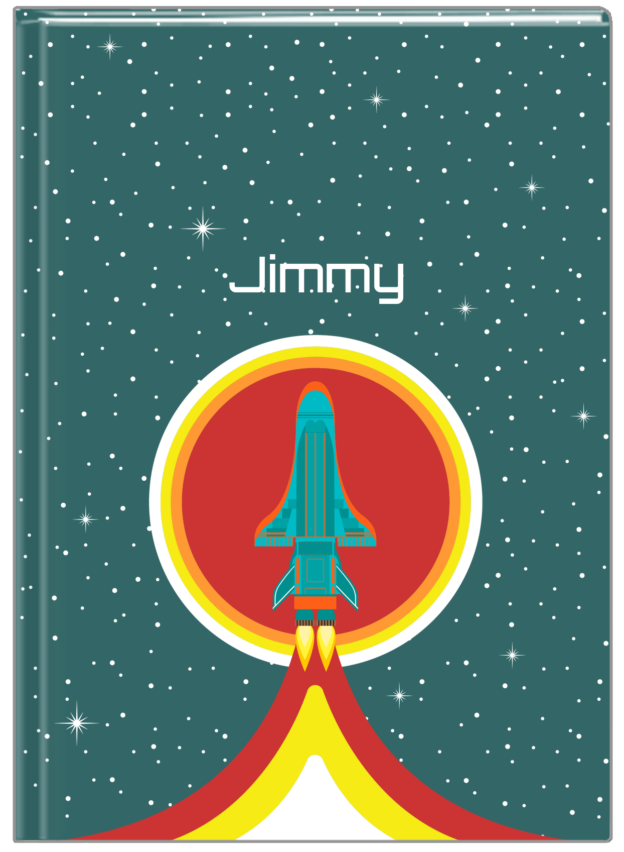 Personalized Rocket Ship Journal X - Teal Background - Rocket II - Front View