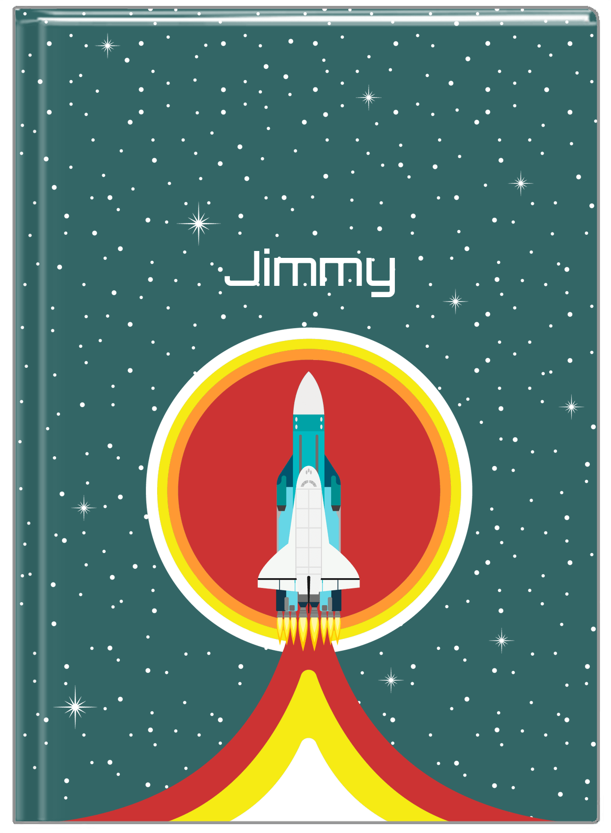 Personalized Rocket Ship Journal X - Teal Background - Rocket III - Front View