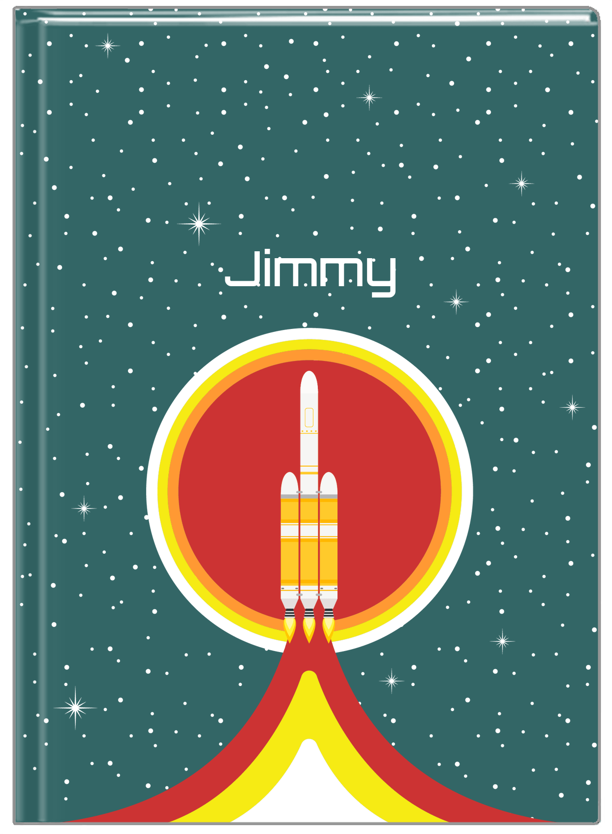Personalized Rocket Ship Journal X - Teal Background - Rocket IV - Front View