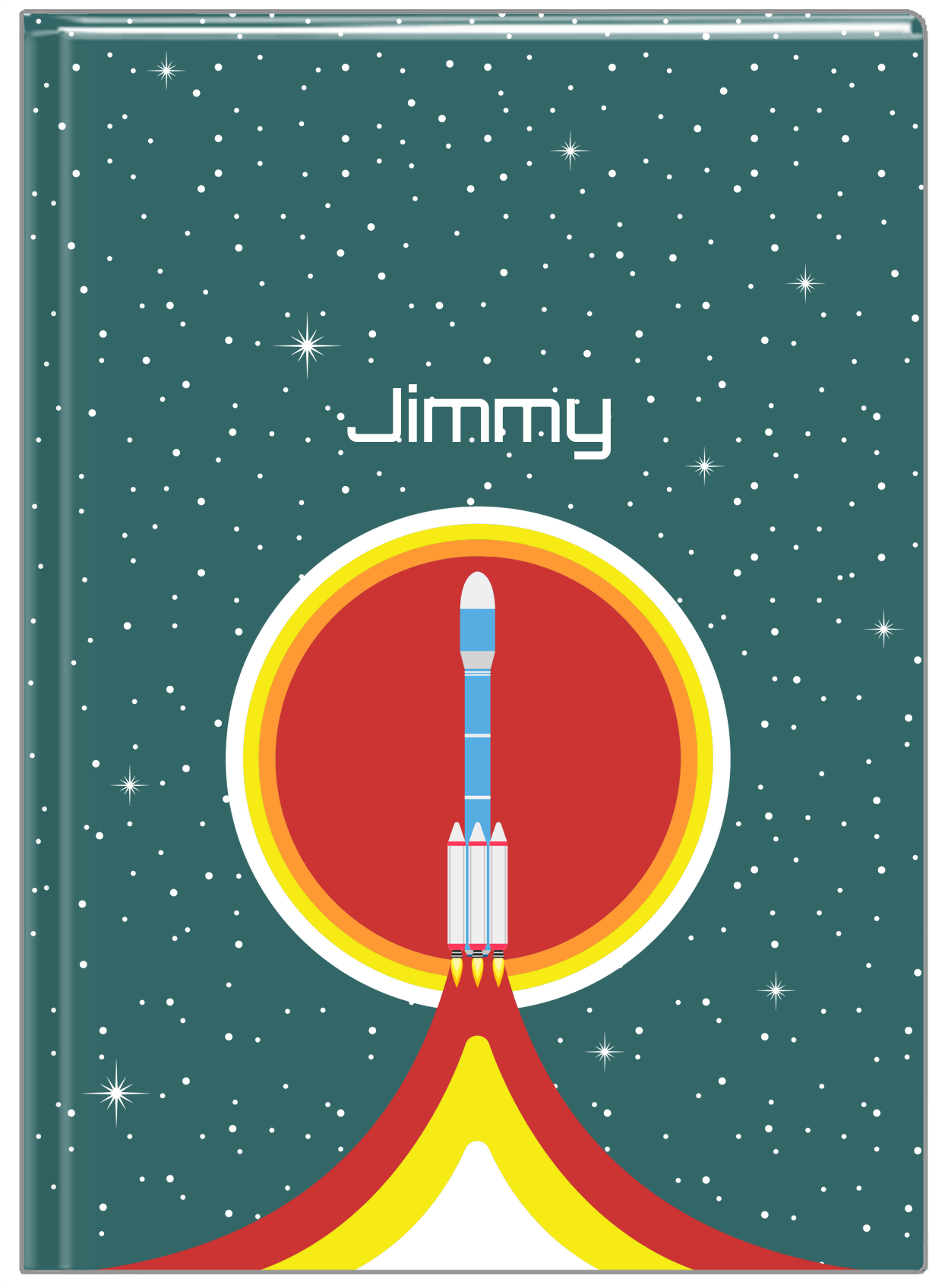 Personalized Rocket Ship Journal X - Teal Background - Rocket V - Front View