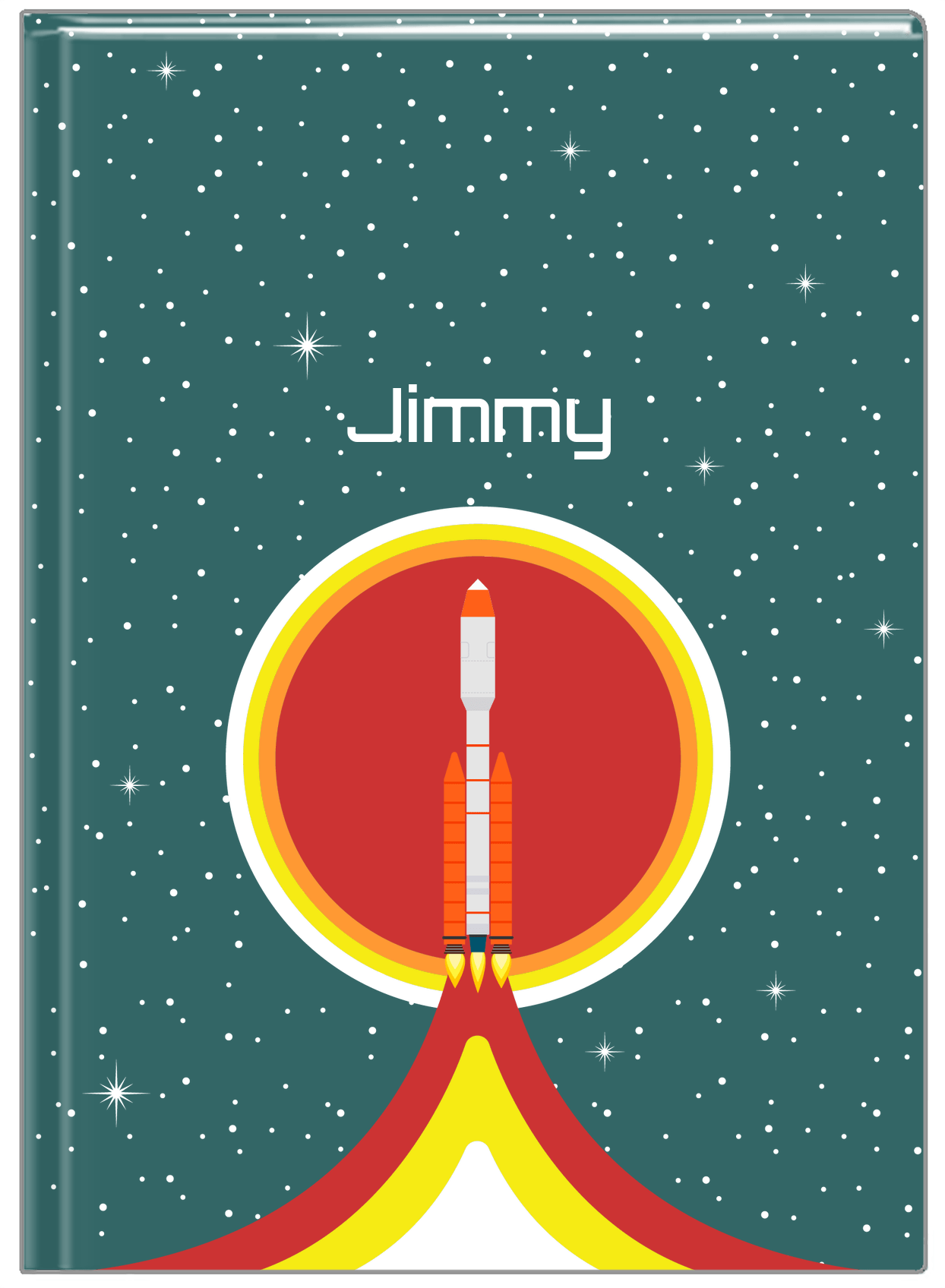 Personalized Rocket Ship Journal X - Teal Background - Rocket VII - Front View