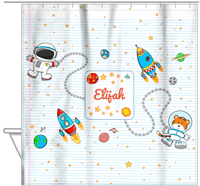 Thumbnail for Personalized Rocket Ship Shower Curtain I - Star Tiger - White Background - Hanging View