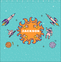 Thumbnail for Personalized Rocket Ship Shower Curtain V - Fireball Galaxy - Teal Background - Decorate View