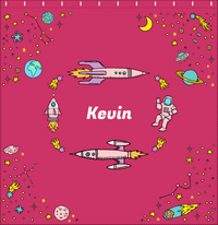 Thumbnail for Personalized Rocket Ship Shower Curtain VI - Space Orbit - Red Background - Decorate View