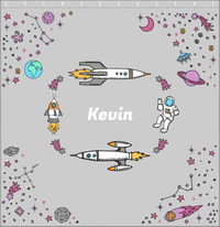 Thumbnail for Personalized Rocket Ship Shower Curtain VI - Space Orbit - Grey Background - Decorate View