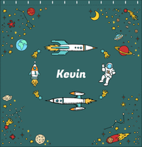 Thumbnail for Personalized Rocket Ship Shower Curtain VI - Space Orbit - Teal Background - Decorate View