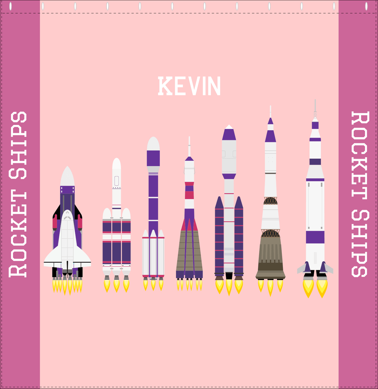 Personalized Rocket Ship Shower Curtain VIII - Pink Background - Decorate View