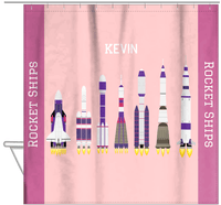 Thumbnail for Personalized Rocket Ship Shower Curtain VIII - Pink Background - Hanging View