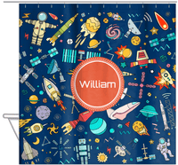 Thumbnail for Personalized Rocket Ship Shower Curtain IX - Circle Nameplate - Hanging View