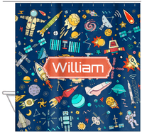 Thumbnail for Personalized Rocket Ship Shower Curtain IX - Decorative Rectangle Nameplate - Hanging View