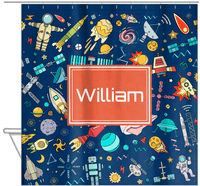 Thumbnail for Personalized Rocket Ship Shower Curtain IX - Rectangle Nameplate - Hanging View