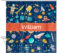 Thumbnail for Personalized Rocket Ship Shower Curtain IX - Ribbon Nameplate - Hanging View