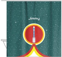 Thumbnail for Personalized Rocket Ship Shower Curtain X - Rocket Ship V - Hanging View