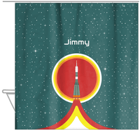 Thumbnail for Personalized Rocket Ship Shower Curtain X - Rocket Ship VI - Hanging View