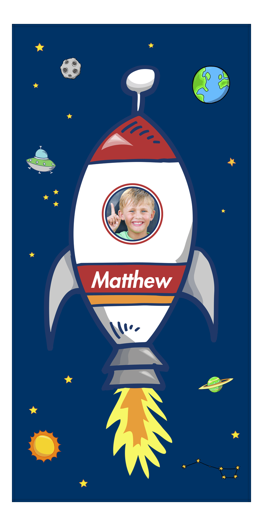 Personalized Rocket Ship Beach Towel - Upload Your Own Image - Front View
