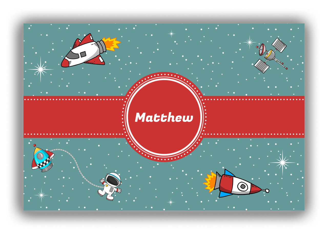 Personalized Rocket Ships Canvas Wrap & Photo Print II - Galaxy Center - Circle Ribbon Nameplate - Front View