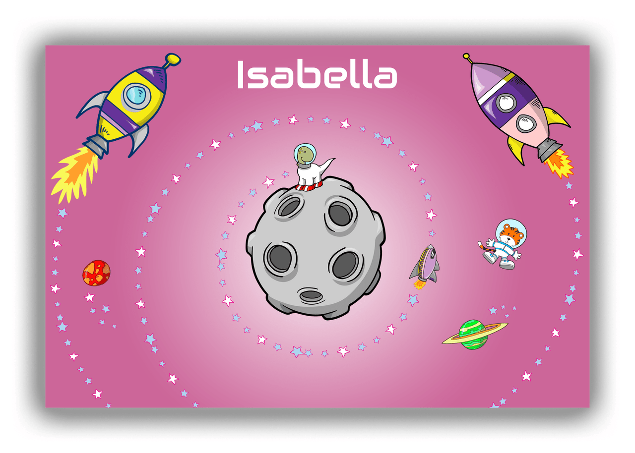 Personalized Rocket Ships Canvas Wrap & Photo Print III - Dinosaur Astronaut - Pink Background - Front View