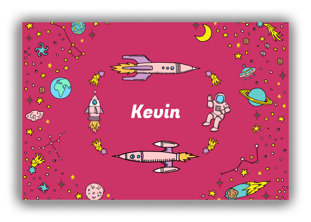 Personalized Rocket Ships Canvas Wrap & Photo Print VI - Space Orbit - Pink Background - Front View