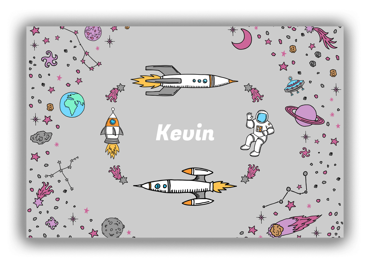 Personalized Rocket Ships Canvas Wrap & Photo Print VI - Space Orbit - Grey Background - Front View