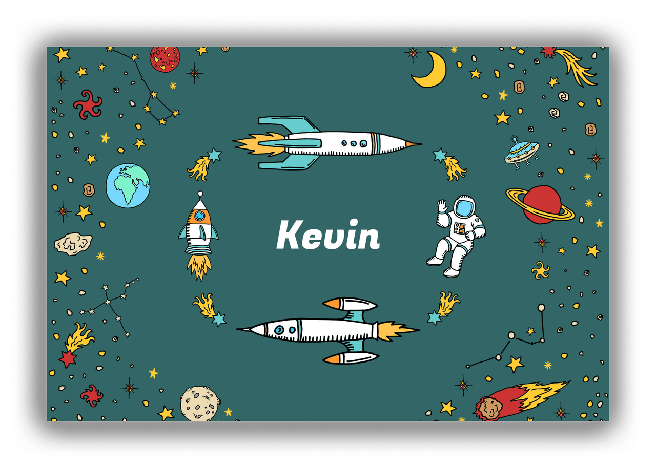 Personalized Rocket Ships Canvas Wrap & Photo Print VI - Space Orbit - Teal Background - Front View