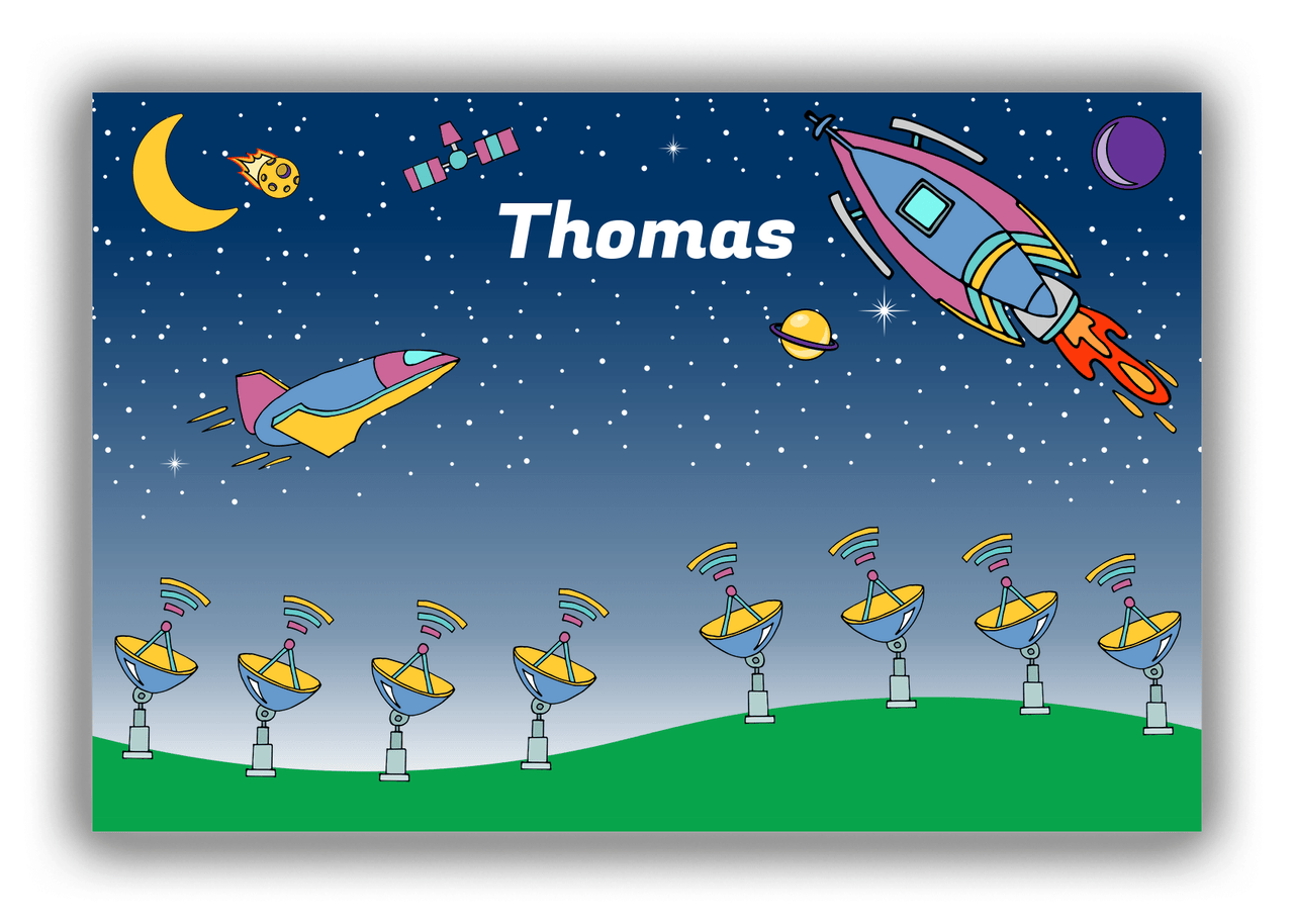 Personalized Rocket Ships Canvas Wrap & Photo Print VII - Tracking Space - Blue Background - Front View