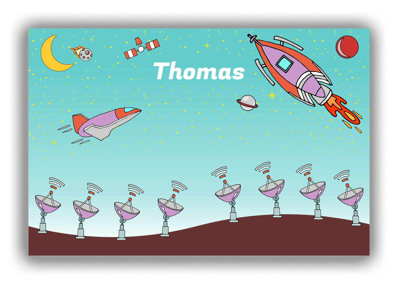 Personalized Rocket Ships Canvas Wrap & Photo Print VII - Tracking Space - Teal Background - Front View