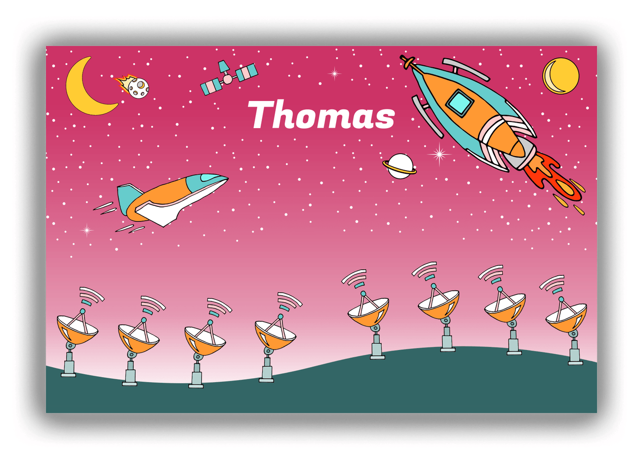 Personalized Rocket Ships Canvas Wrap & Photo Print VII - Tracking Space - Pink Background - Front View