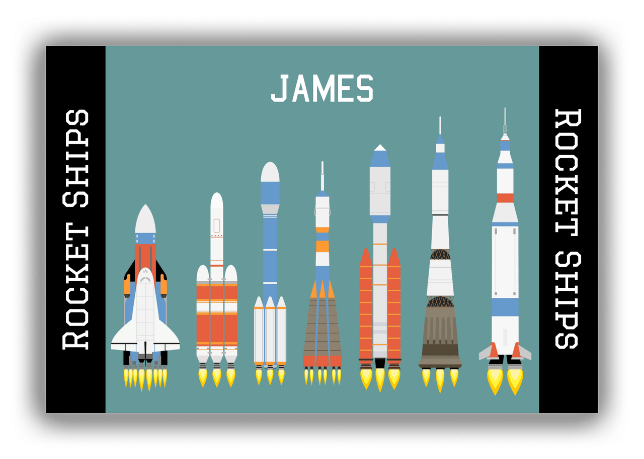 Personalized Rocket Ships Canvas Wrap & Photo Print VIII - Teal Background - Front View