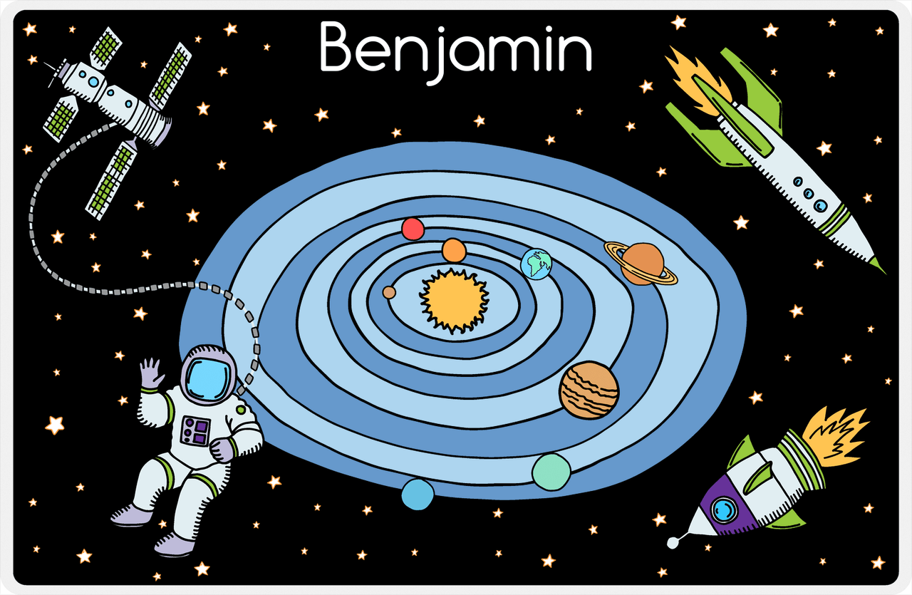 Personalized Rocket Ship Placemat IV - Galaxy Rings - Black Background -  View