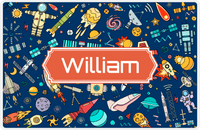 Thumbnail for Personalized Rocket Ship Placemat IX - Blue Background - Decorative Rectangle Nameplate -  View