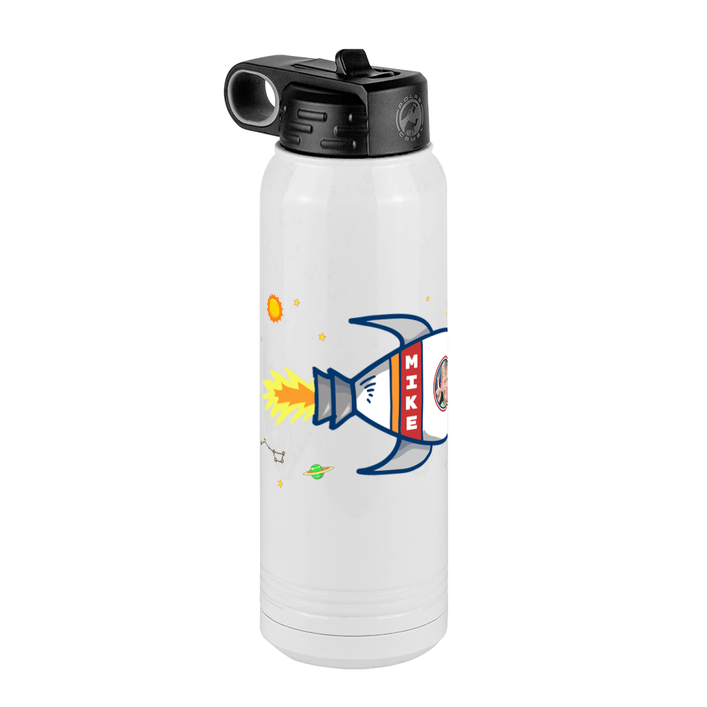 Personalized Rocket Ship Water Bottle (30 oz) - Upload Your Own Image - Front Left View