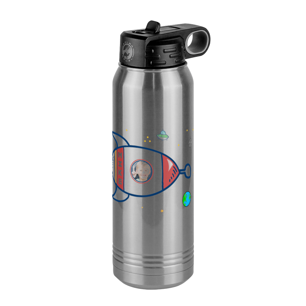 Personalized Rocket Ship Water Bottle (30 oz) - Upload Your Own Image - Front Right View