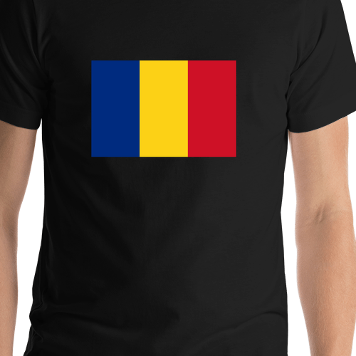 Romania Flag T-Shirt - Black - Shirt Close-Up View
